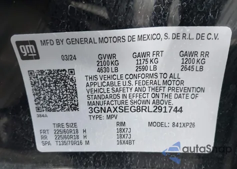 2024 Chevrolet Equinox Awd Ls from USA, damaged, VIN 3GNAXSEG8RL291744